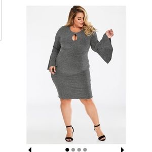 Ashley Stewart Glitter Shimmer Bell Sleeve Dress